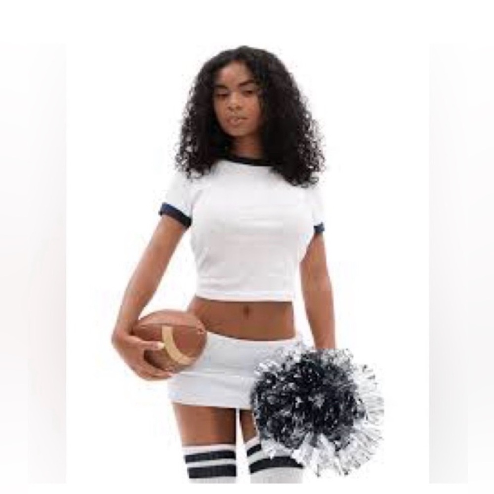 SKIMS Snow Contrast Ringer Tee - White with Navy Blue Trim